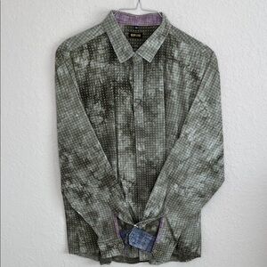 Bespoke Olive and Gray Patterned Button Down Shirt